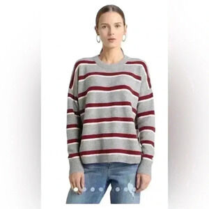 Madewell cozy effortless gray & red striped soft crewneck sweater comfort small